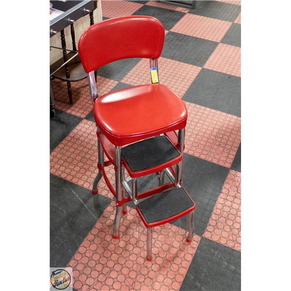 VINTAGE RED & CHROME MCM COSCO STOOL PADDED
