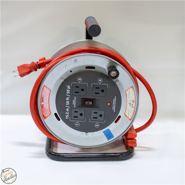 HEAVY DUTY 50FT EXTENSION CORD WITH 4 OUTLET REEL