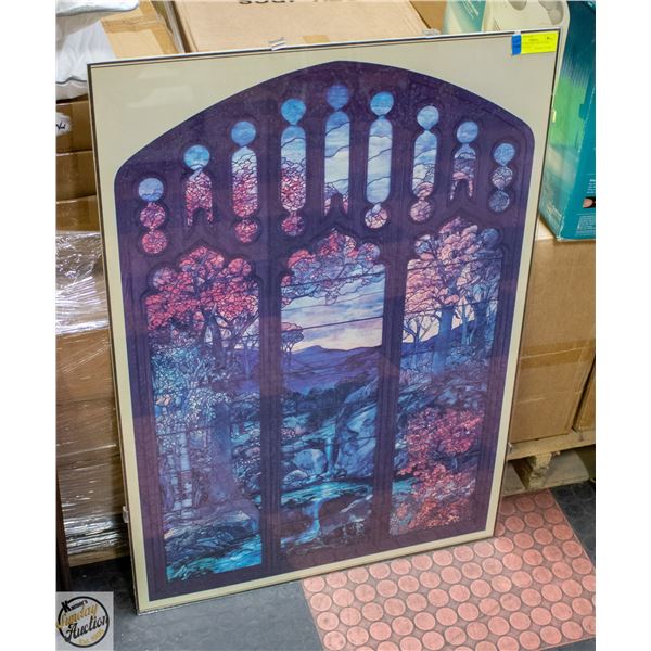 FRAMED "TIFFANY" ART GLASS PRINT- 34" X 24"