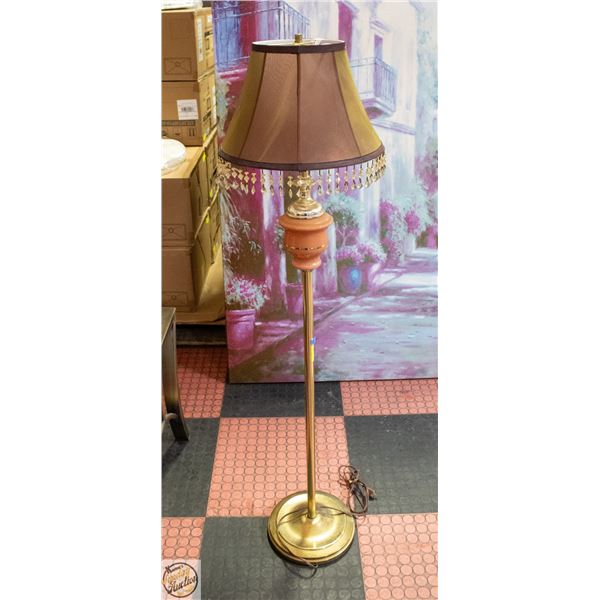 VINTAGE PINK GLASS 58" FLOOR LAMP (BASE IS LOOSE)