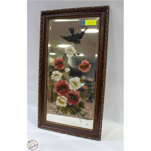 ANTIQUE HANDPAINTED FRAMED MIRROR 27.5" X 15"