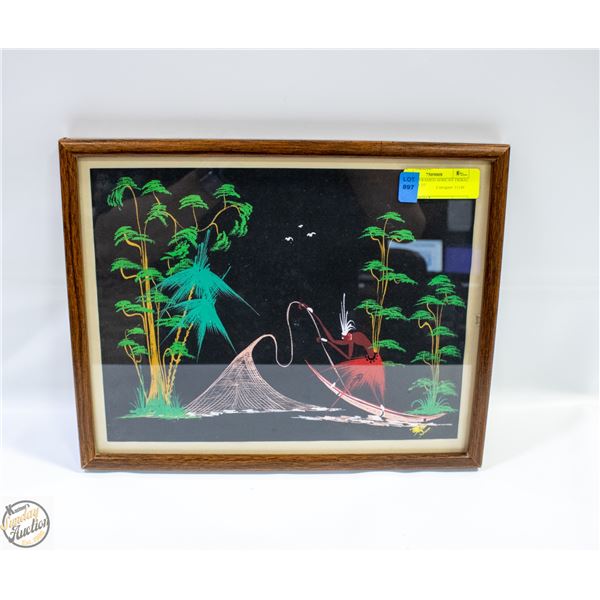 VINTAGE FRAMED AFRICAN TRIBAL ART- 12" X 15"