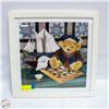Image 1 : TEDDY BEAR PLAYING CHECKERS FRAMED PRINT