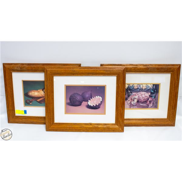 3 FRAMED FOOD ART PRINTS