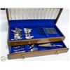 Image 1 : WOOD BOX WITH BLUE LINING AND FLATWARE