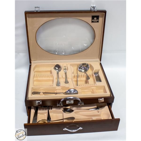 STOKES WOOD BOX FOR STORING FLATWARE