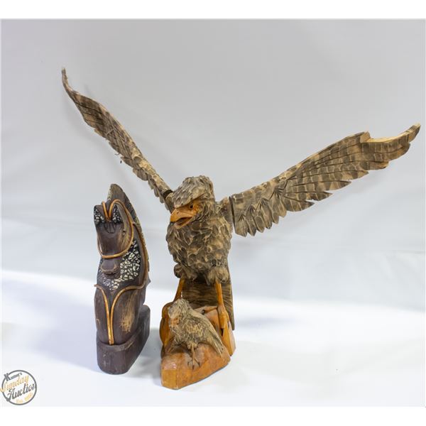 TWO CARVED WOODEN SCULPTURES