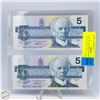 Image 1 : LOT OF 2 UNCIRCULATED FIVE DOLLAR BILLS 2001
