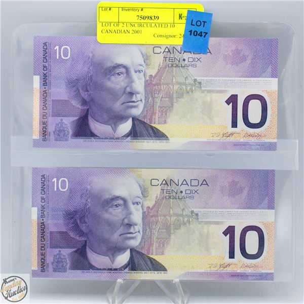 LOT OF 2 UNCIRCULATED 10 CANADIAN 2001