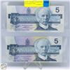 Image 1 : LOT OF 2 UNCIRCULATED FIVE DOLLAR BILLS 2001