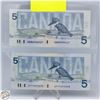 Image 2 : LOT OF 2 UNCIRCULATED FIVE DOLLAR BILLS 2001