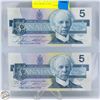 Image 1 : LOT OF 2 UNCIRCULATED FIVE DOLLAR BILLS 2001