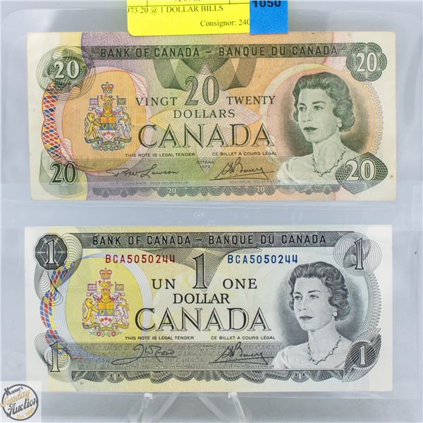 20 X 1973 $1 BILLS