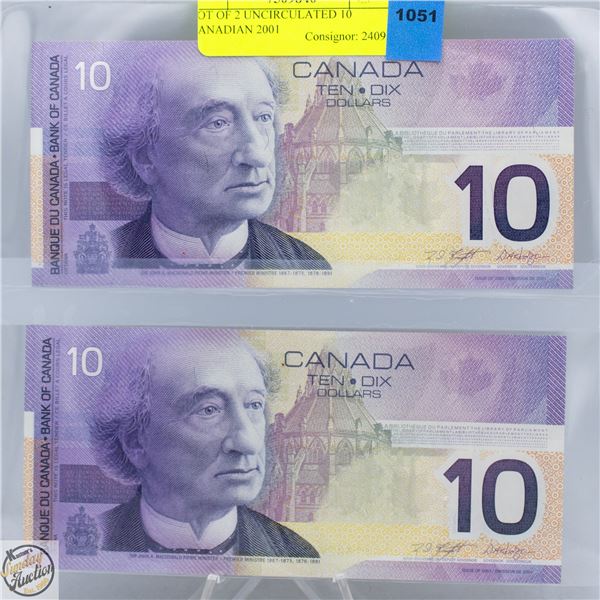 LOT OF 2 UNCIRCULATED 10 CANADIAN 2001