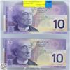 Image 1 : LOT OF 2 UNCIRCULATED 10 CANADIAN 2001