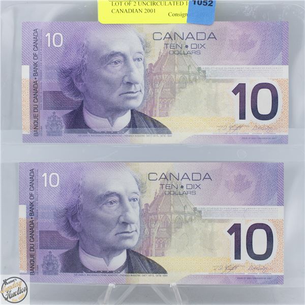 LOT OF 2 UNCIRCULATED 10 CANADIAN 2001