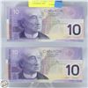 Image 1 : LOT OF 2 UNCIRCULATED 10 CANADIAN 2001
