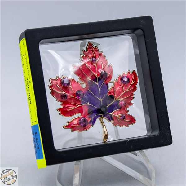 NEW MAPLELEAF BROOCH PINK PURPLE FILLED