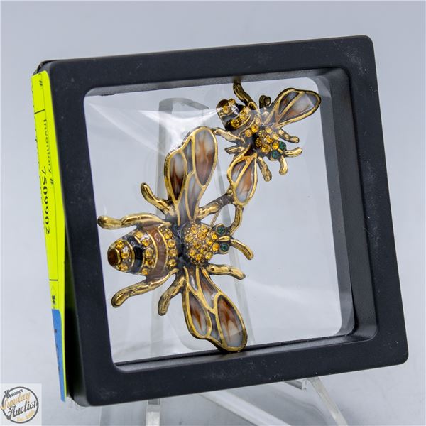 NEW DOUBLE BEE BROOCH WITH ENAMEL