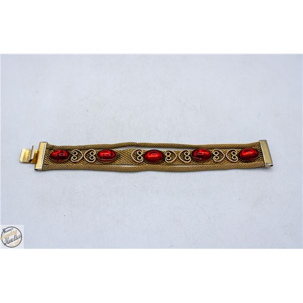 VINTAGE MESH BRACELET, W/ COLORED GLASS