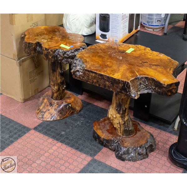 PAIR OF LIVE EDGE SIDE TABLES 22" TALL (NEED TLC)