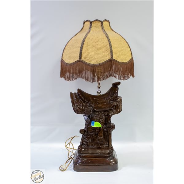 WOODEN SADDLE LAMP