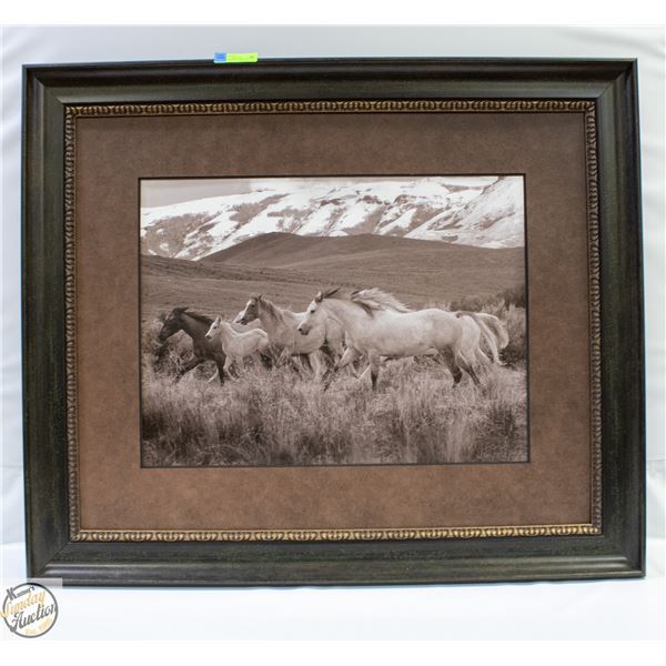 LARGE FRAMED HORSE PRINT 32 1/2" X 29 1/2"