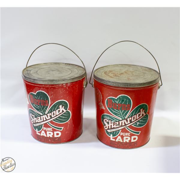 2 VINTAGE SHAMROCK LARD TINS (EMPTY) EACH 8" X 9"