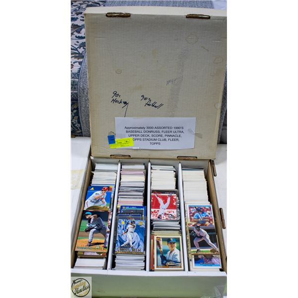 APPROXIMATELY 3000 ASSORTED 1990’S BASEBALL CARDS