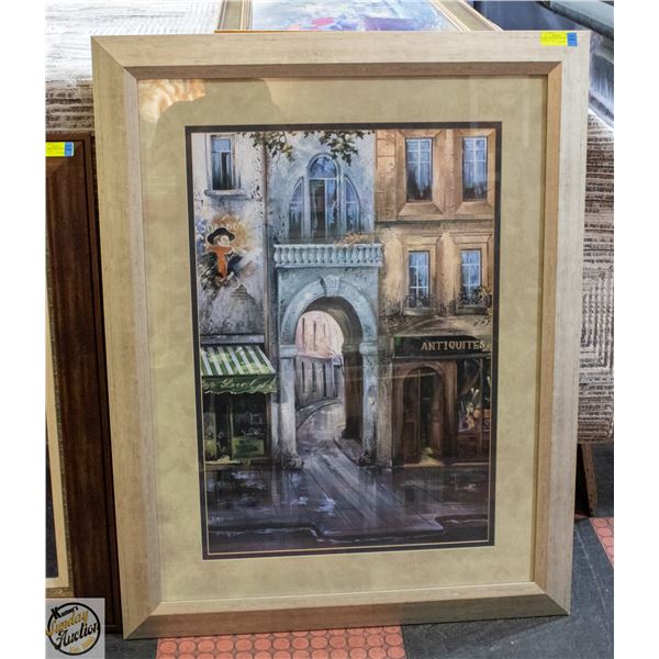 FRAMED ARTWORK EUROPEAN STREET 36" X 46"