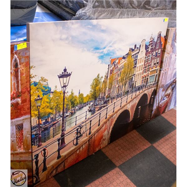 FRAMED PRINT OF AMSTERDAM CANAL 55" X 40"