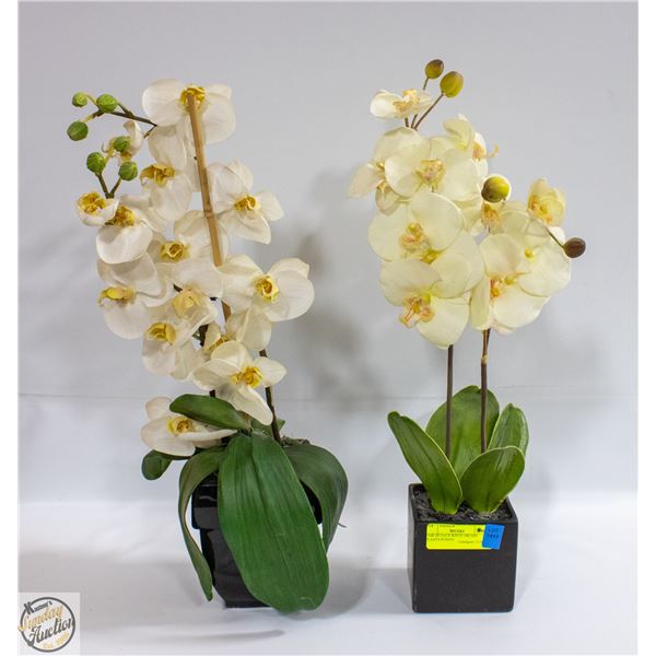 PAIR OF FAUX WHITE ORCHID PLANTS IN POTS