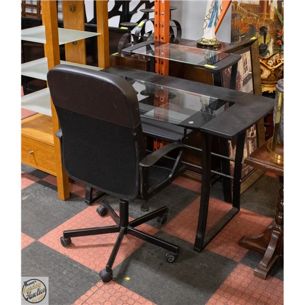ESTATE GLASS TOP DESK WITH CHAIR 44" X 24" X 37"