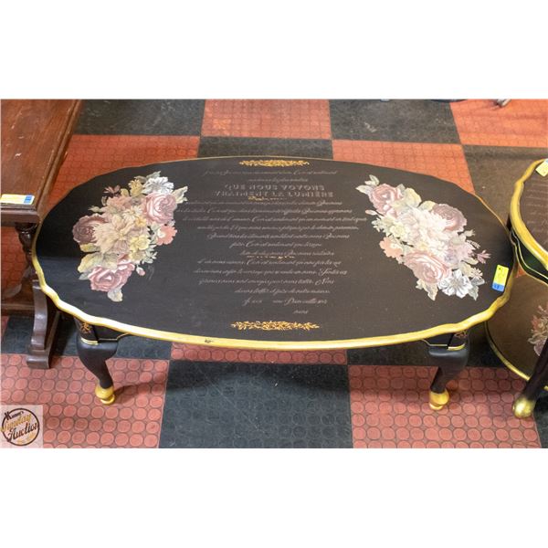 FRENCH APPLIQUE COFFEE TABLE WITH GOLD PAINT TRIM