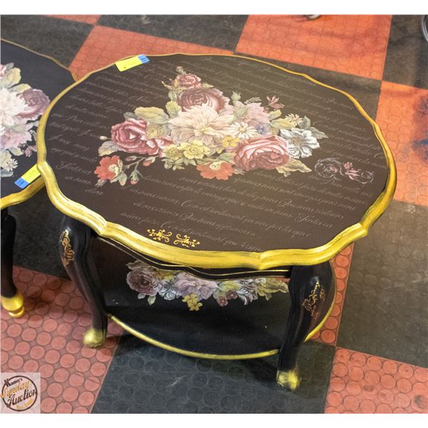 FRENCH APPLIQUE SIDE TABLE WITH GOLD PAINT TRIM