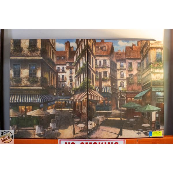 2 PANEL CANVAS EUROPEAN STREET SCENE 15.5"X19.75"