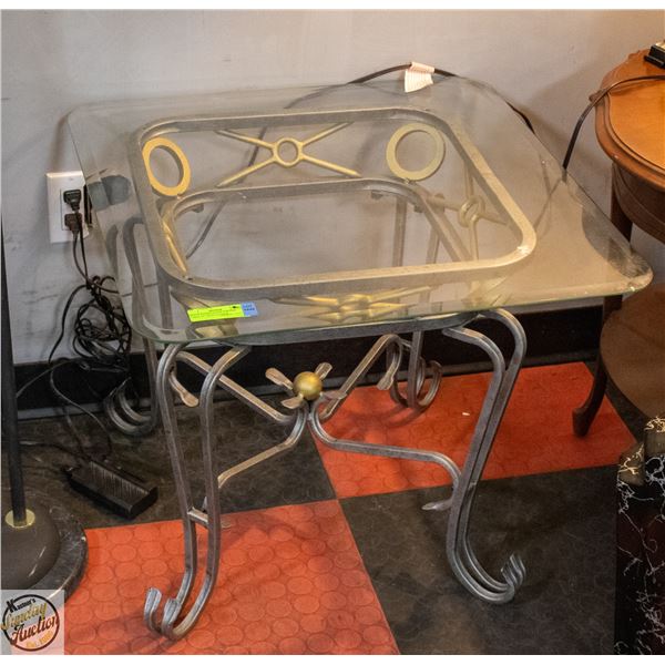 METAL BASED GLASS TOP END TABLE 24" WIDE 24" DEEP