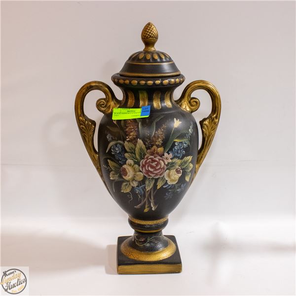 BLACK AMPHORA STYLE VASE 19" TALL