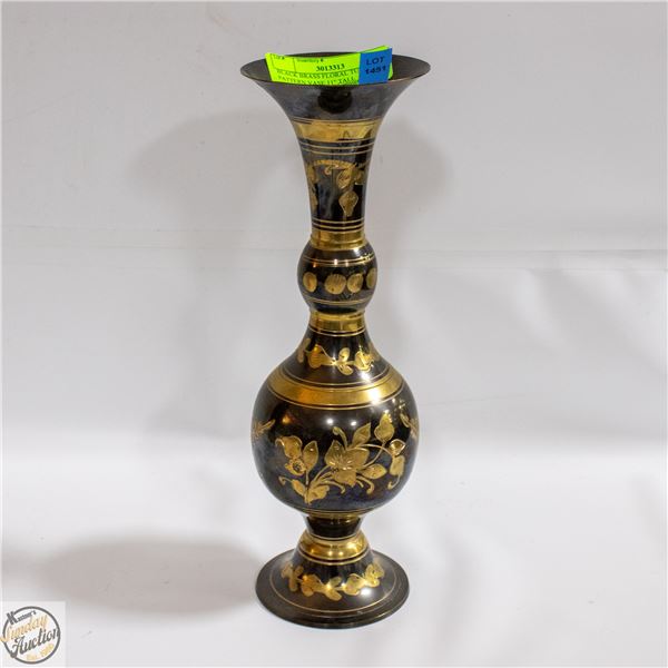 BLACK BRASS FLORAL TULIP PATTERN VASE 11" TALL