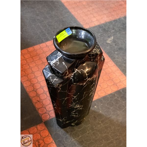 WHITE BLACK CRACKLE DESIGN CERAMIC VASE 18" TALL