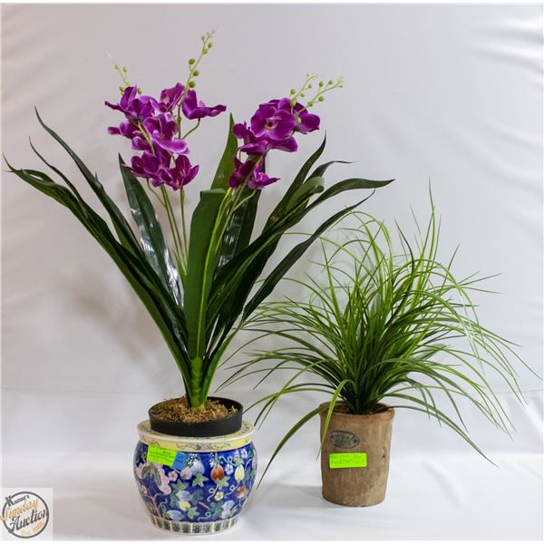 FAUX ORCHIDS IN PAINTED POT + FAUX PLANT IN POT