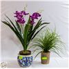 Image 1 : FAUX ORCHIDS IN PAINTED POT + FAUX PLANT IN POT