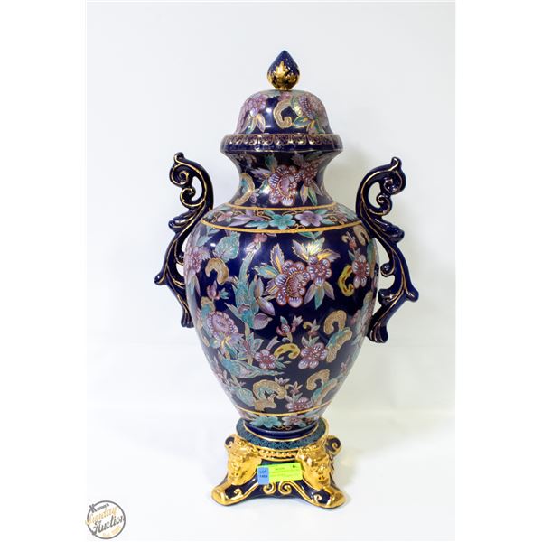 VINTAGE ORNATE PORCELAIN URN WITH FLORAL DESIGN
