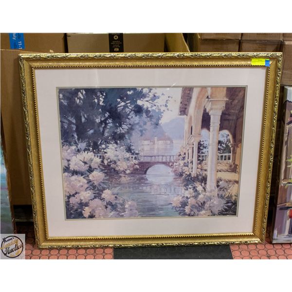 FRAMED FLORAL GARDEN SCENE 38" X 32"