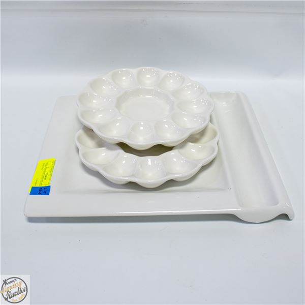 PAIR OF WHITE DEVILED EGGS SERVING