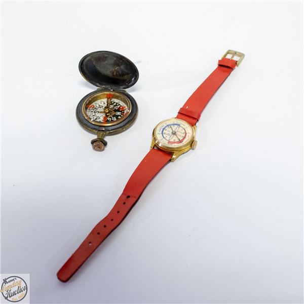 VINTAGE POCKET COMPASS BRASS POCKET