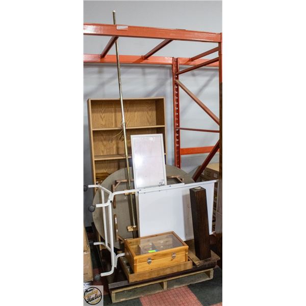 PALLET OF TABLES AND SHELVES