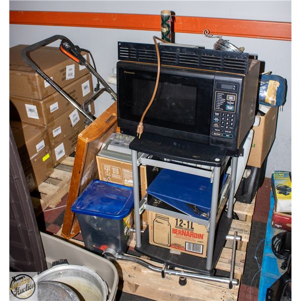 PALLET OF HOUSEHOLD GOODS, DECK CHAIRS, MICROWAVE