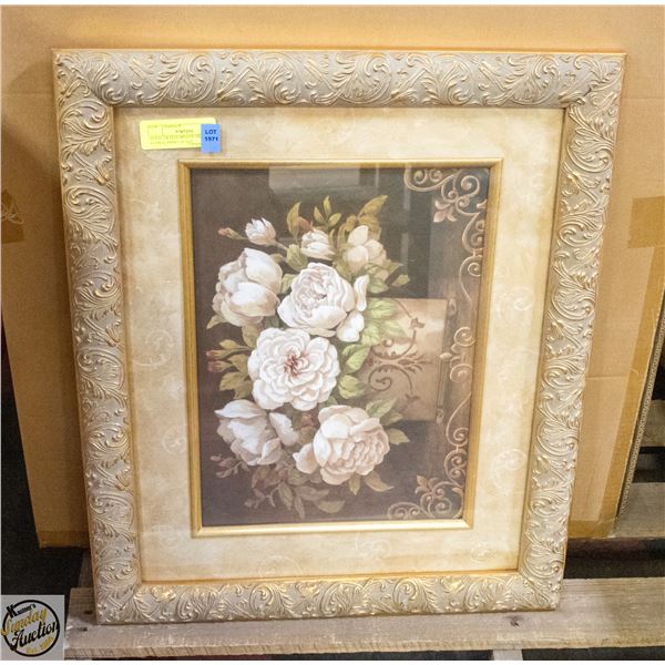 GOLD GILTED ORNATE FRAME FLORAL PRINT 24"X20"