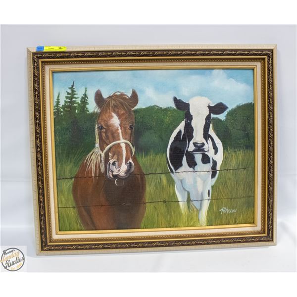 FRAMED ORIGINAL OIL PAINTING "FRIENDS" 21"X24"